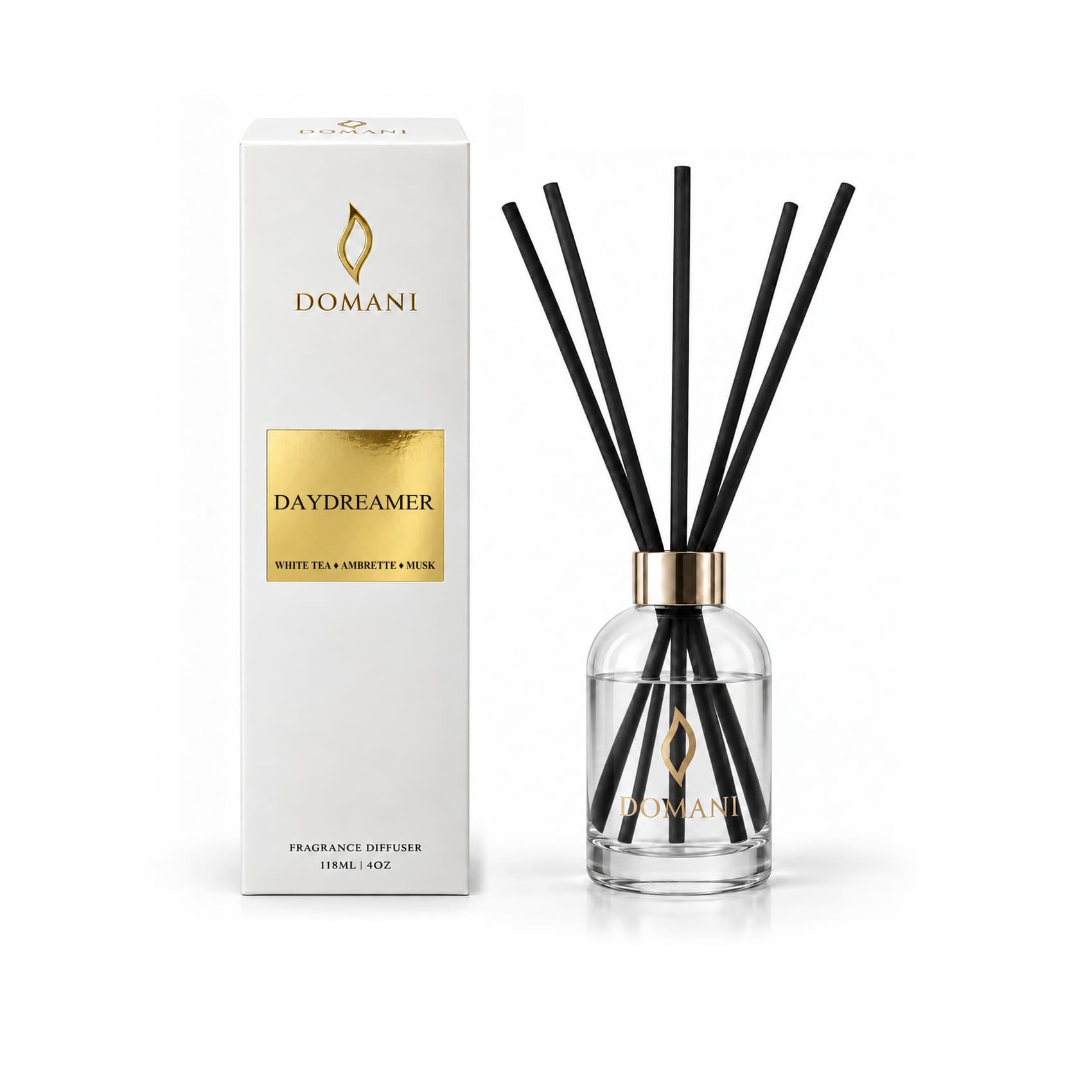 Domani daydreamer reed diffuser with its named presentation box.