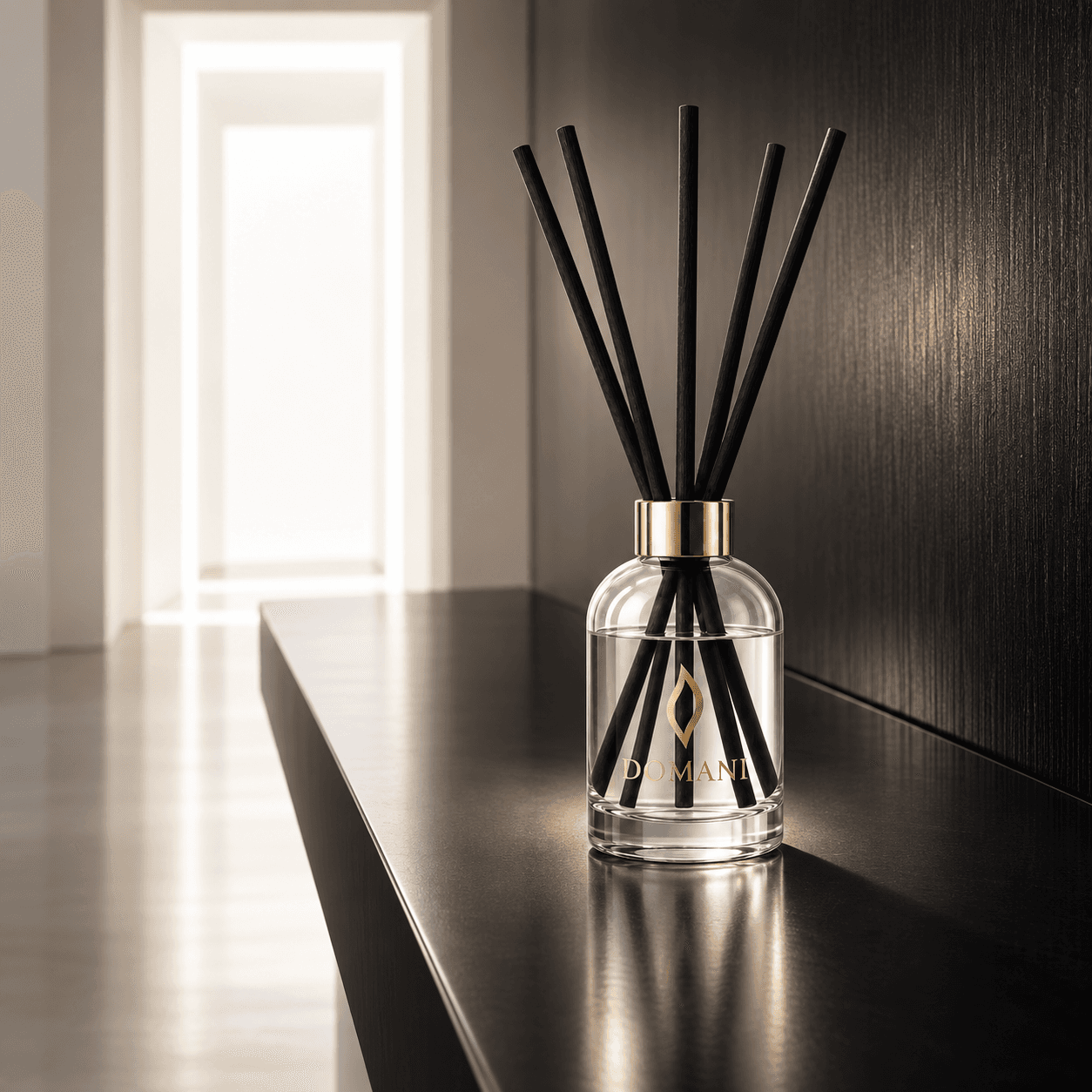 Bibliotheca diffuser on a dark writing console