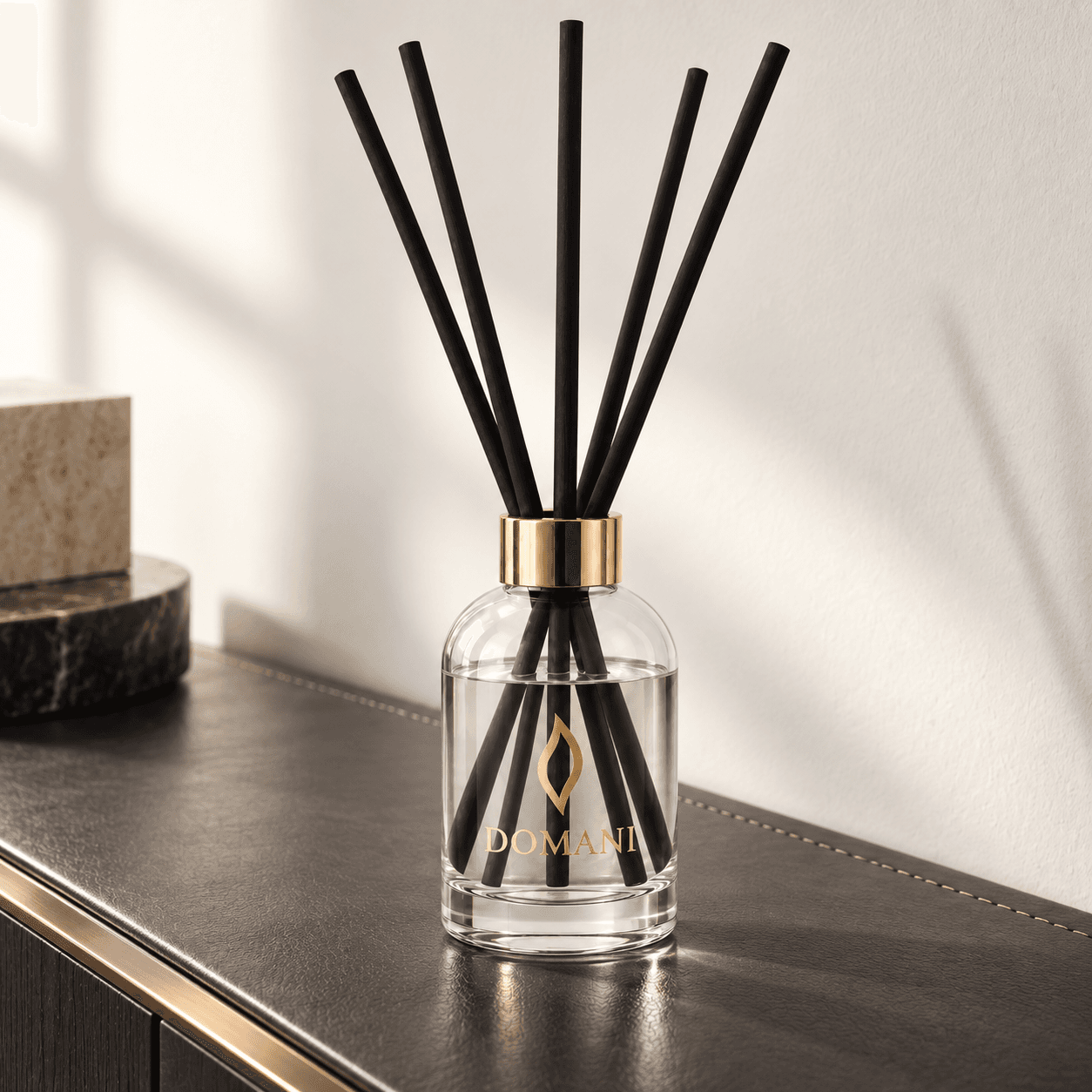 Novella diffuser on a leather console