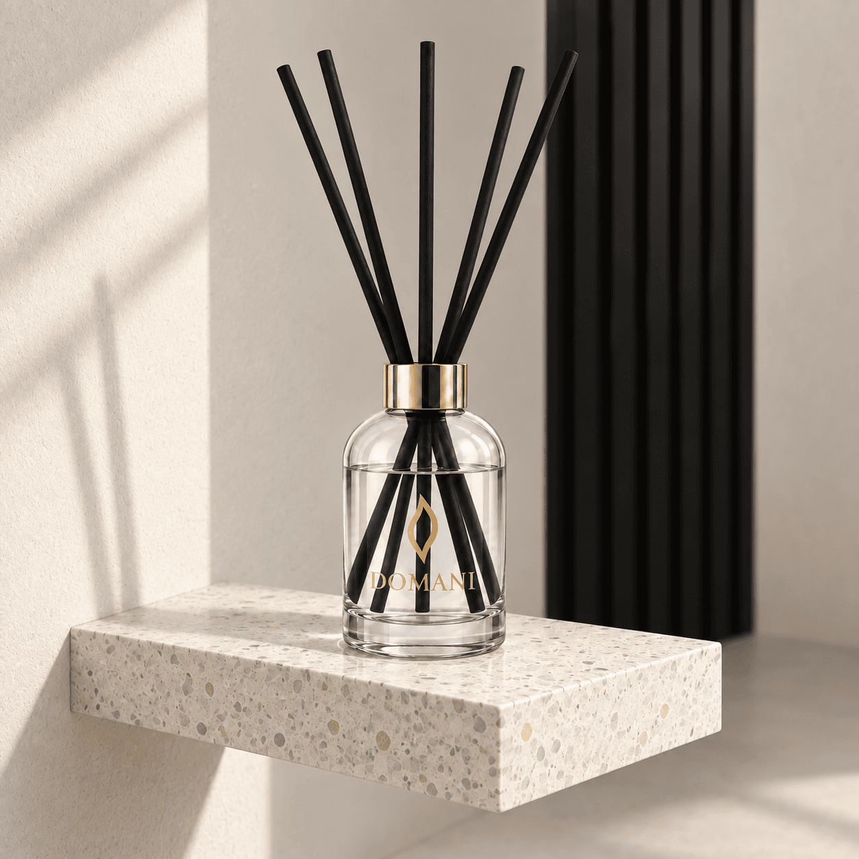 Novella diffuser on a terrazzo shelf
